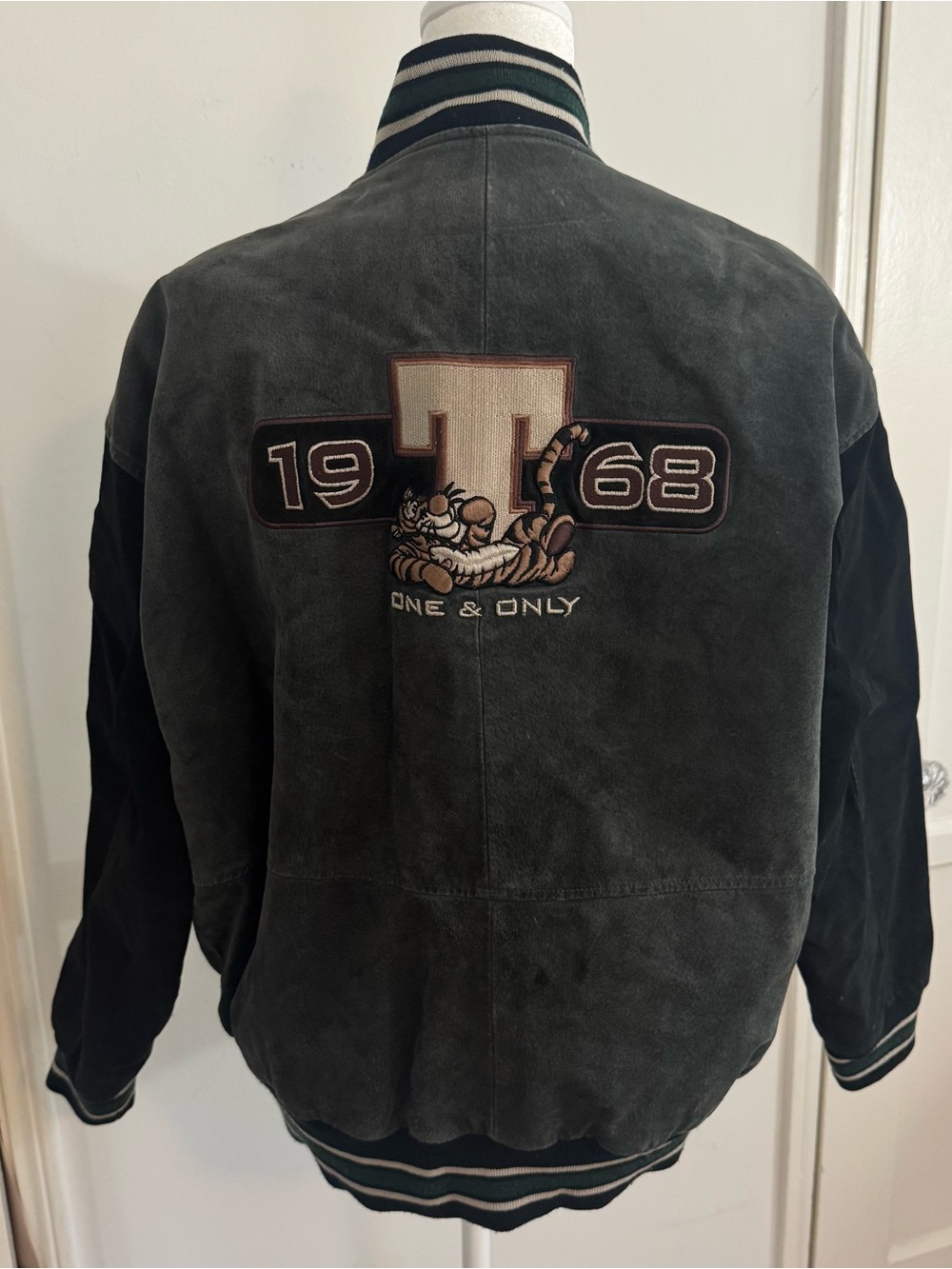 Disney Black and Dark Green Varsity Bomber Jacket with Embroidered Tigger Patch
